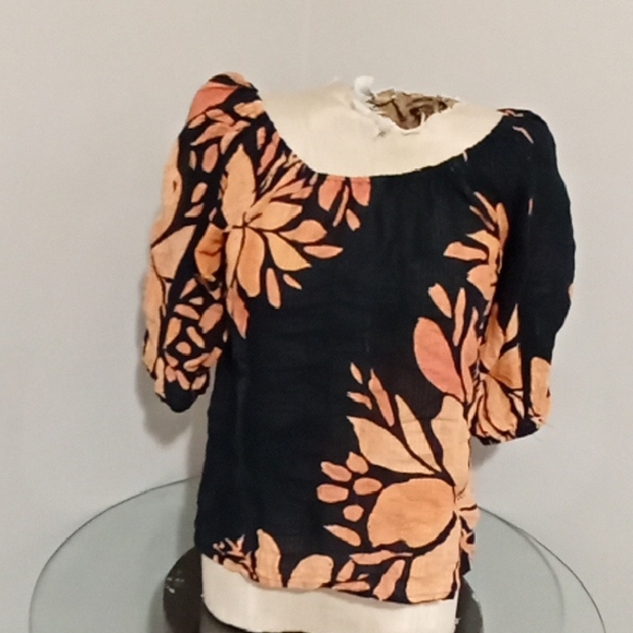 Anthropologie Navy and Coral Floral Blouse - Picture 1 of 5
